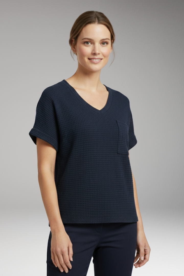 Women's T‑Shirt with V‑Neck and Pocket Detail