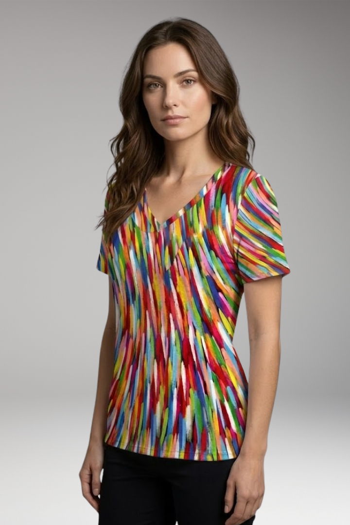 Women’s T-Shirt with V-Neck and Striped Pattern