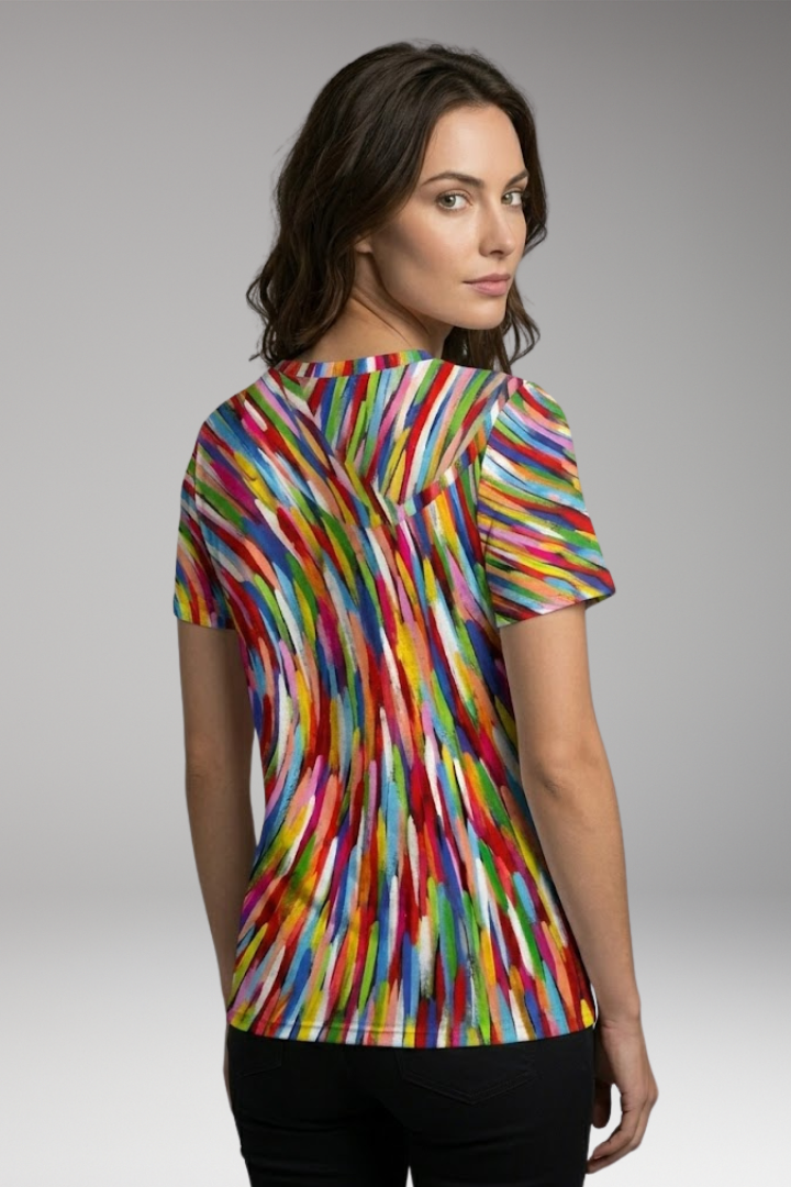 Women’s T-Shirt with V-Neck and Striped Pattern