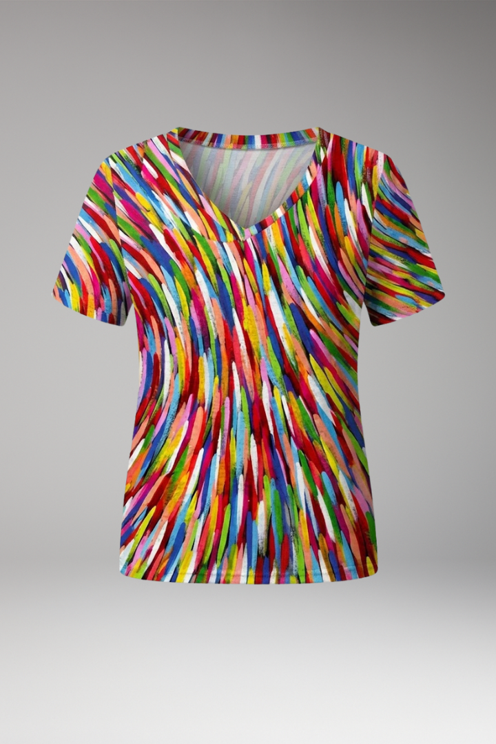 Women’s T-Shirt with V-Neck and Striped Pattern