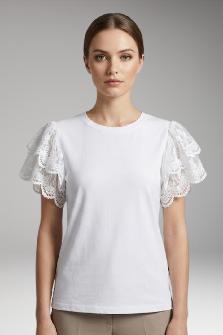 Women’s T-shirt with Lace Sleeves and Regular Fit