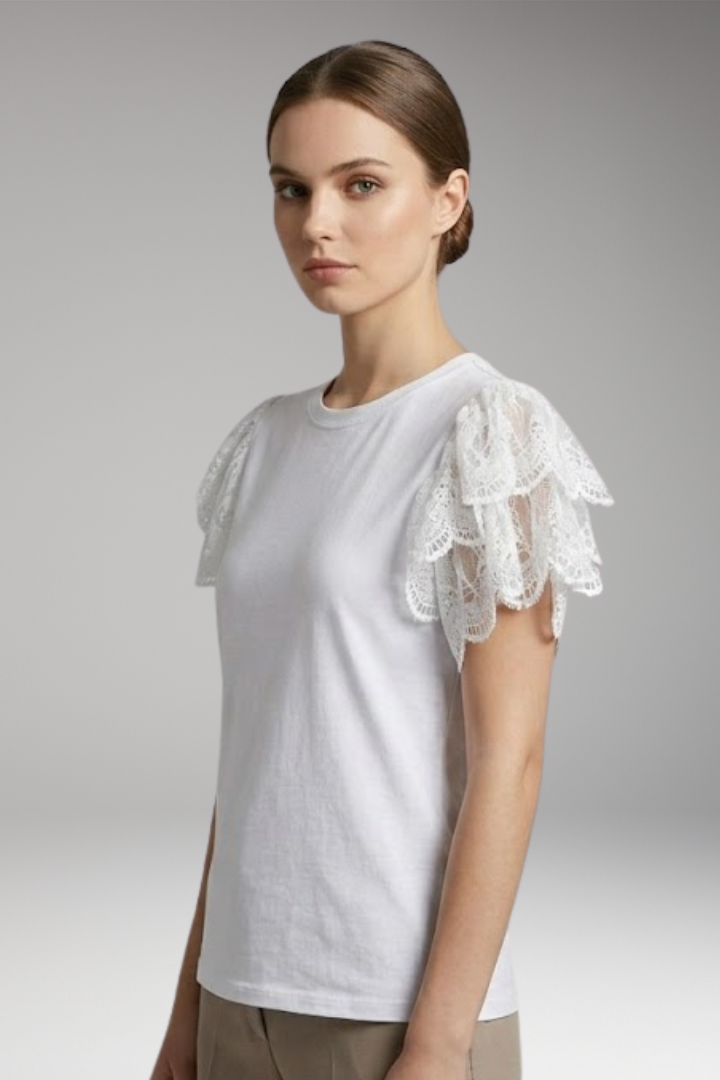 Women’s T-shirt with Lace Sleeves and Regular Fit