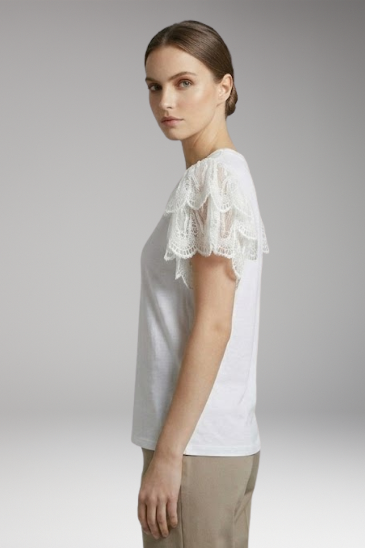 Women’s T-shirt with Lace Sleeves and Regular Fit