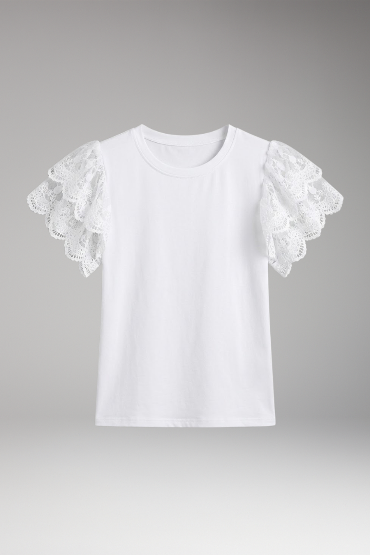 Women’s T-shirt with Lace Sleeves and Regular Fit