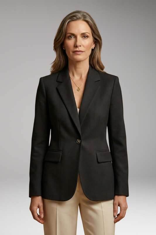 Women's Tailored Blazer with Sharp Lapels and Flap Pockets