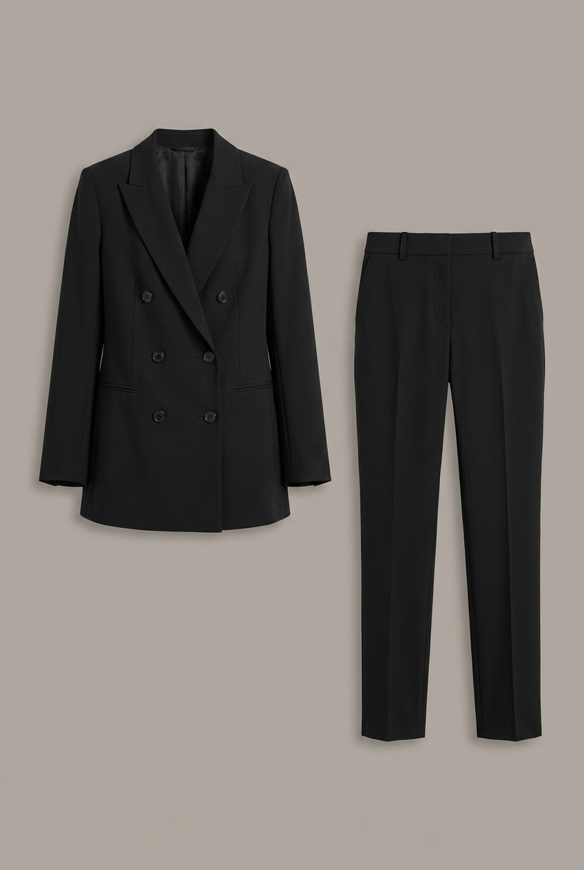 Women’s Tailored Double-Breasted Longline Blazer and Slim-Leg Trouser Suit Set
