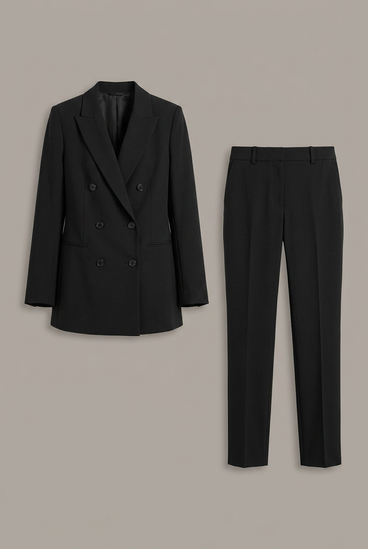Women’s Tailored Double-Breasted Longline Blazer and Slim-Leg Trouser Suit Set