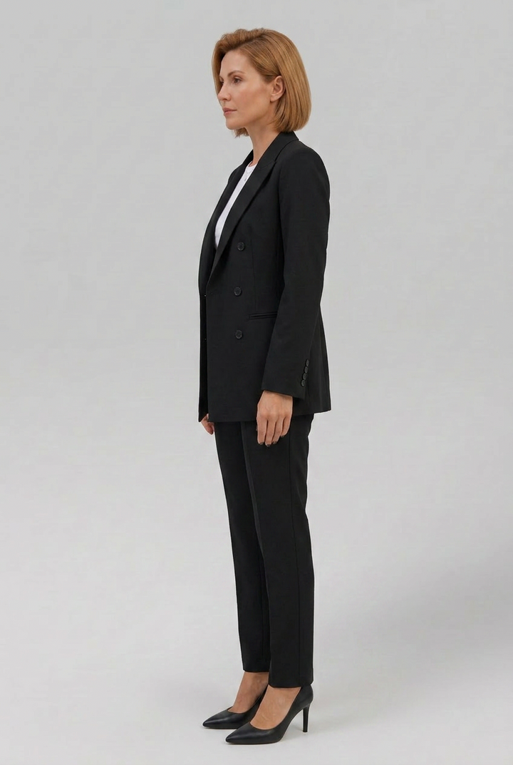 Women’s Tailored Double-Breasted Longline Blazer and Slim-Leg Trouser Suit Set