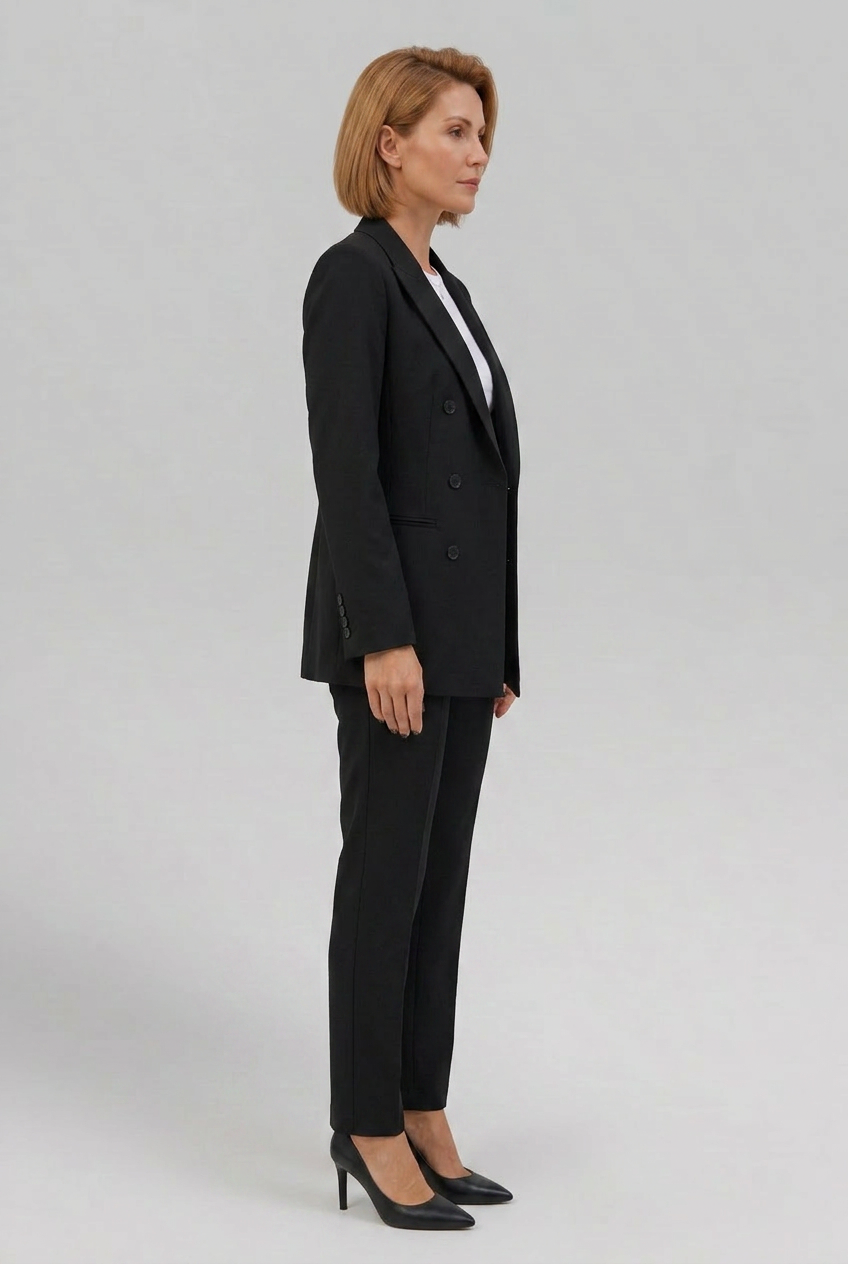 Women’s Tailored Double-Breasted Longline Blazer and Slim-Leg Trouser Suit Set