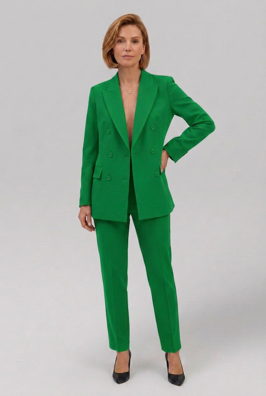 Women’s Tailored Double-Breasted Longline Blazer and Slim-Leg Trouser Suit Set