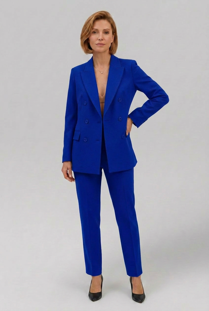 Women’s Tailored Double-Breasted Longline Blazer and Slim-Leg Trouser Suit Set