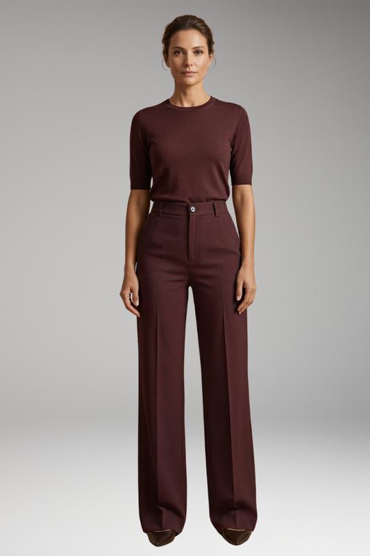 Women's Tailored Trousers with High Waist and Stretch Fabric