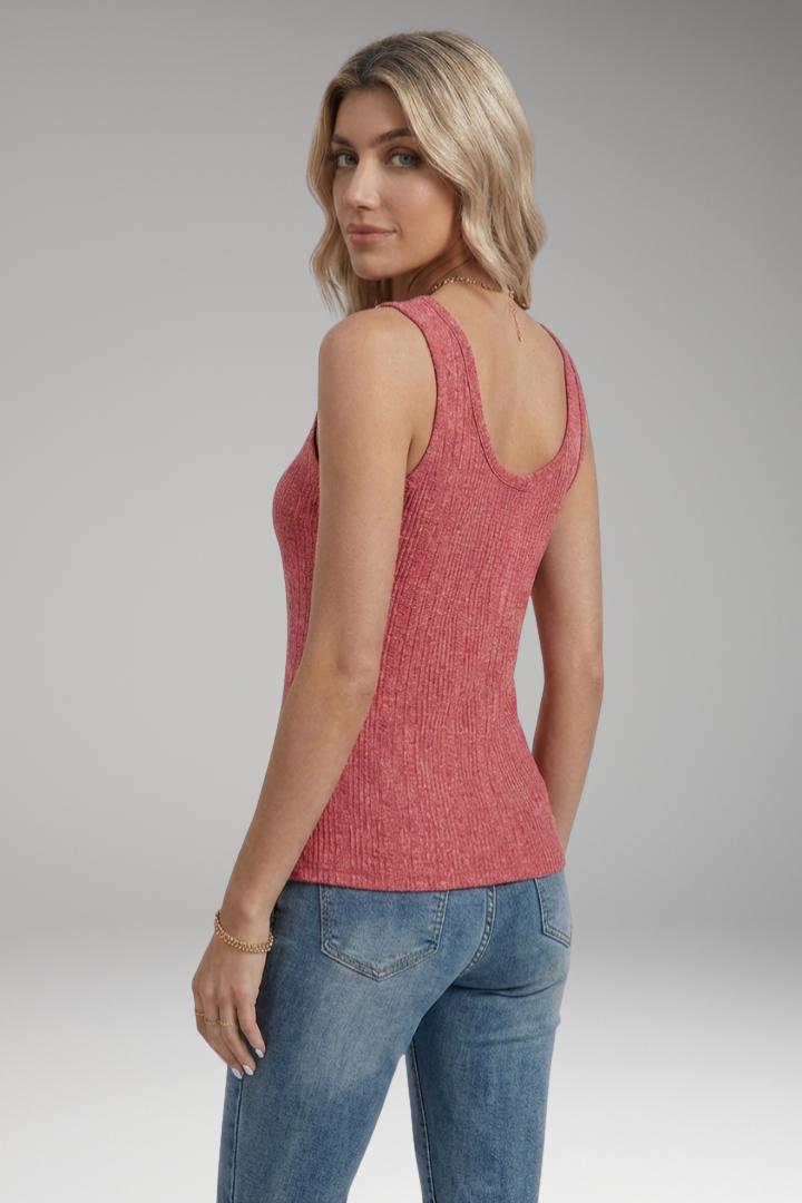 Women's Tank Top with Button Placket and Ribbed Surface