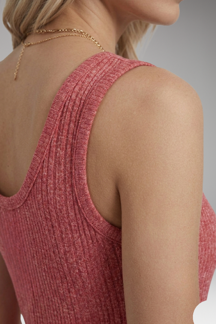Women's Tank Top with Button Placket and Ribbed Surface