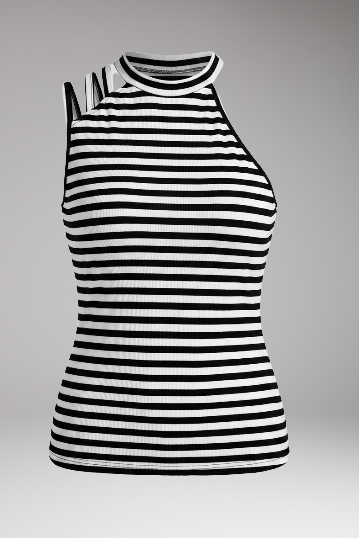 Women's Tank Top with High Neck and Striped Pattern