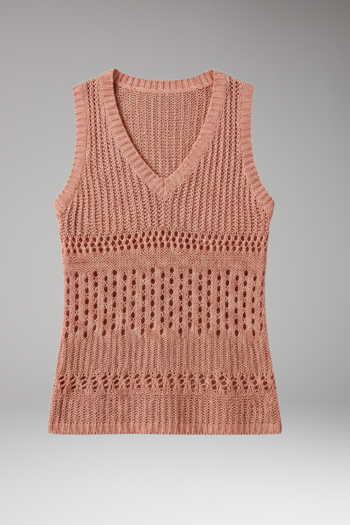 Women's Tank Top with V Neck and Openwork Pattern