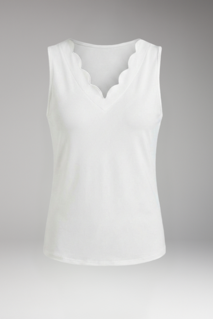 Women's Tank Top with V Neck and Scalloped Edge