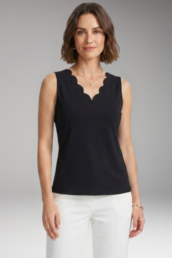 Women's Tank Top with V Neck and Scalloped Edge