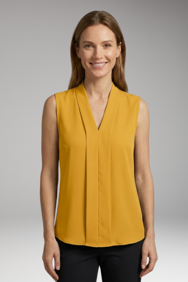 Women's Tank Top with V Neckline and Pleated Front