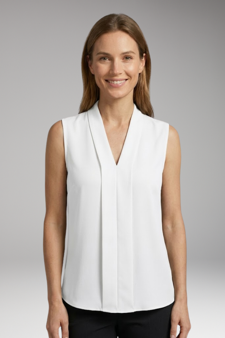Women's Tank Top with V Neckline and Pleated Front