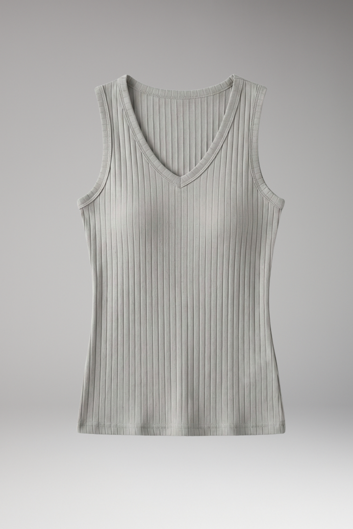 Women's Tank Top with V Neckline and Ribbed Surface