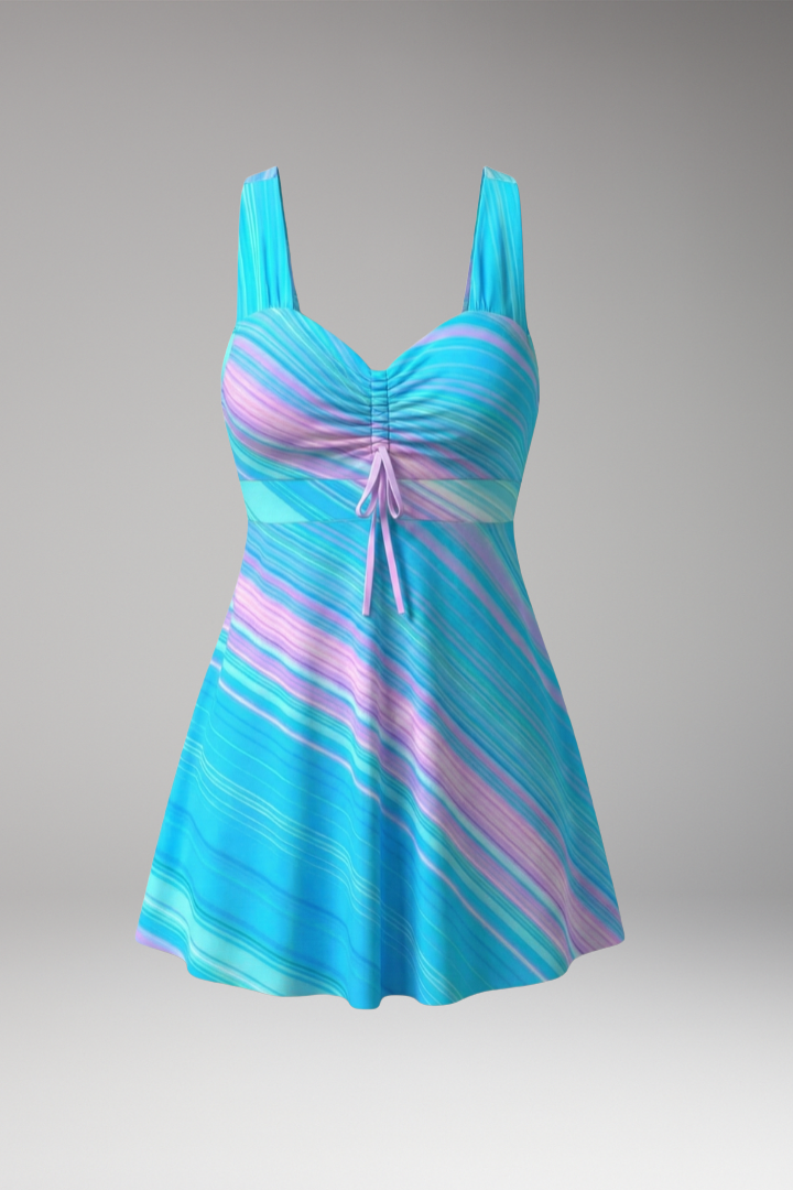 Women’s Tankini Dress with Ruched Front and Crisscross Back Straps