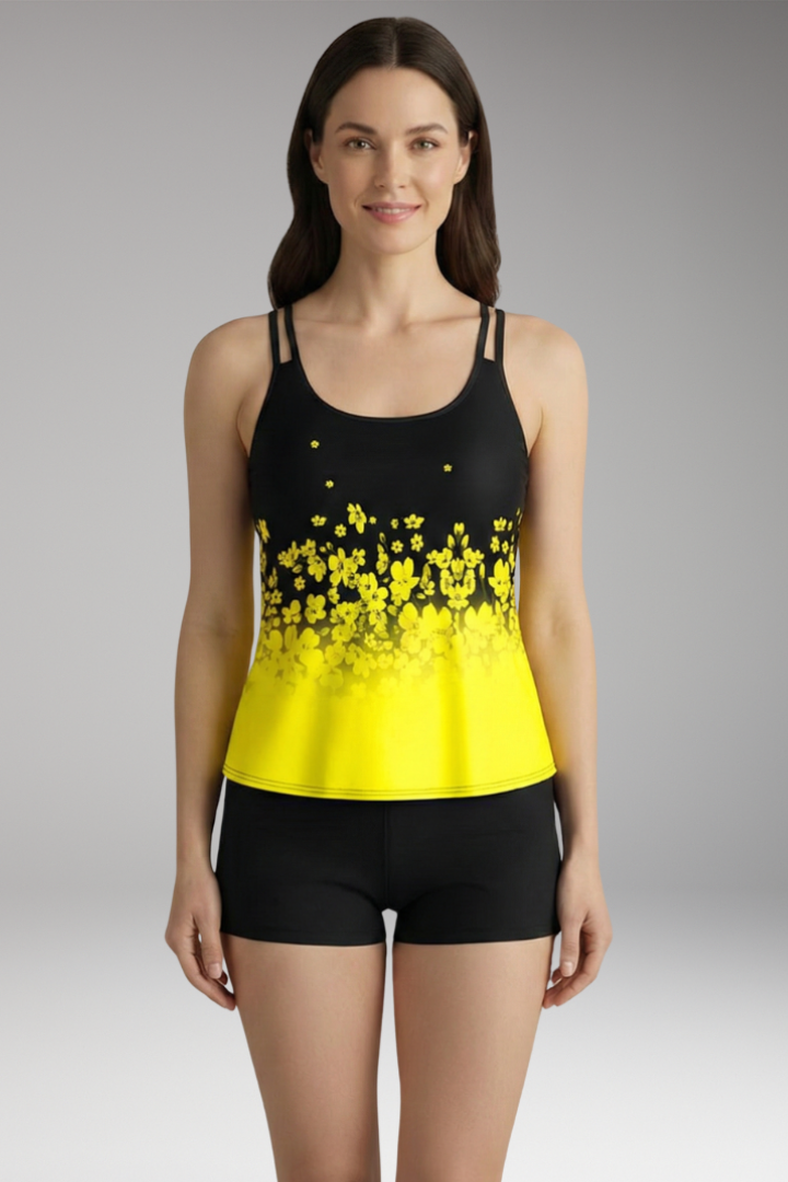 Women's Tankini Set with Adjustable Straps and Floral Pattern