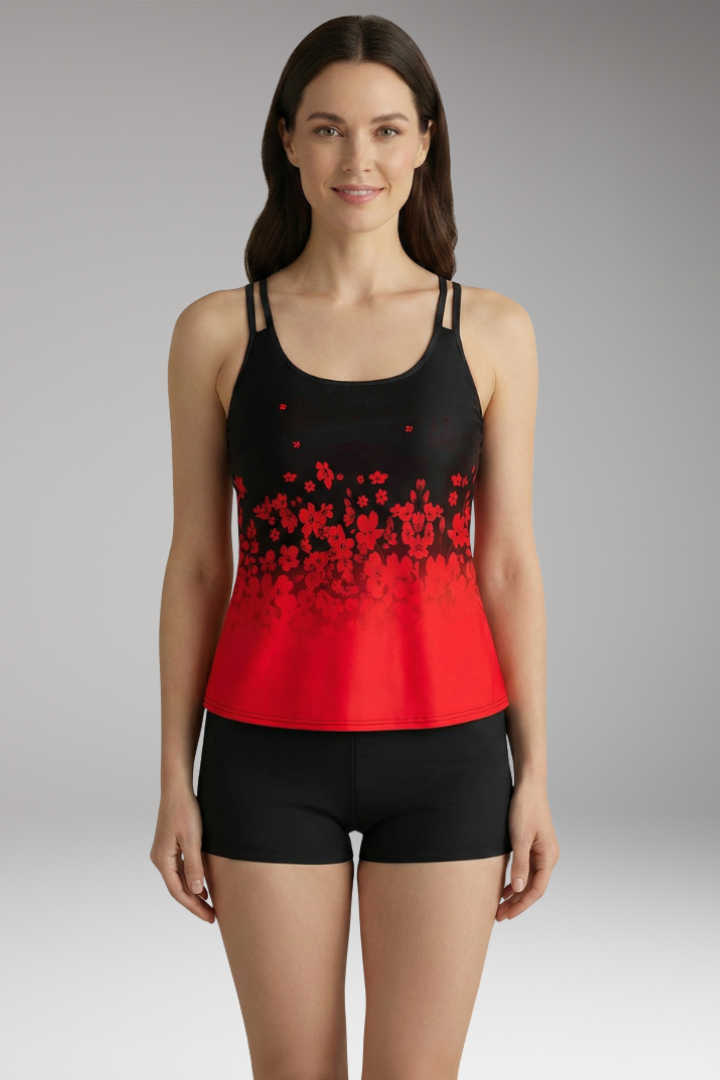 Women's Tankini Set with Adjustable Straps and Floral Pattern