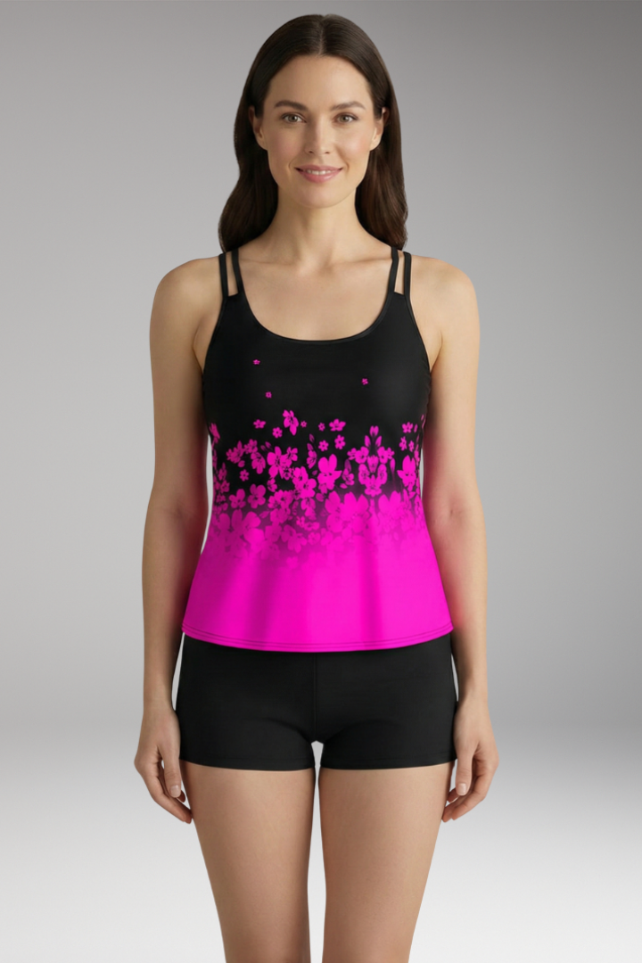 Women's Tankini Set with Adjustable Straps and Floral Pattern