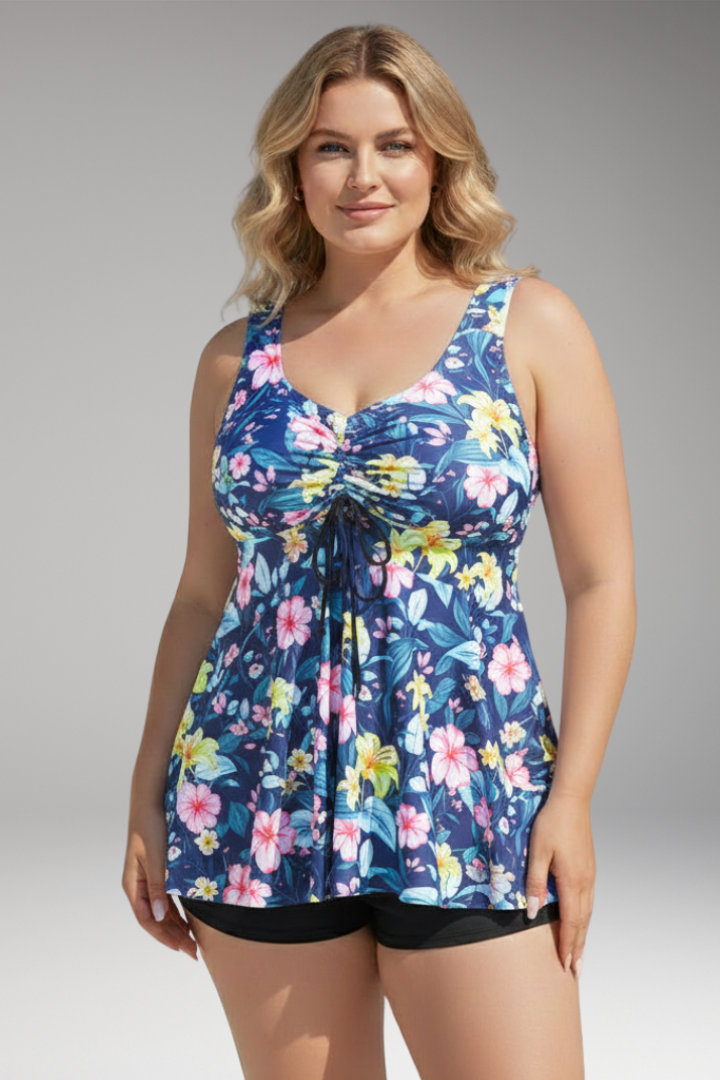 Women’s Tankini Set with Adjustable Straps and Tie-Front Design