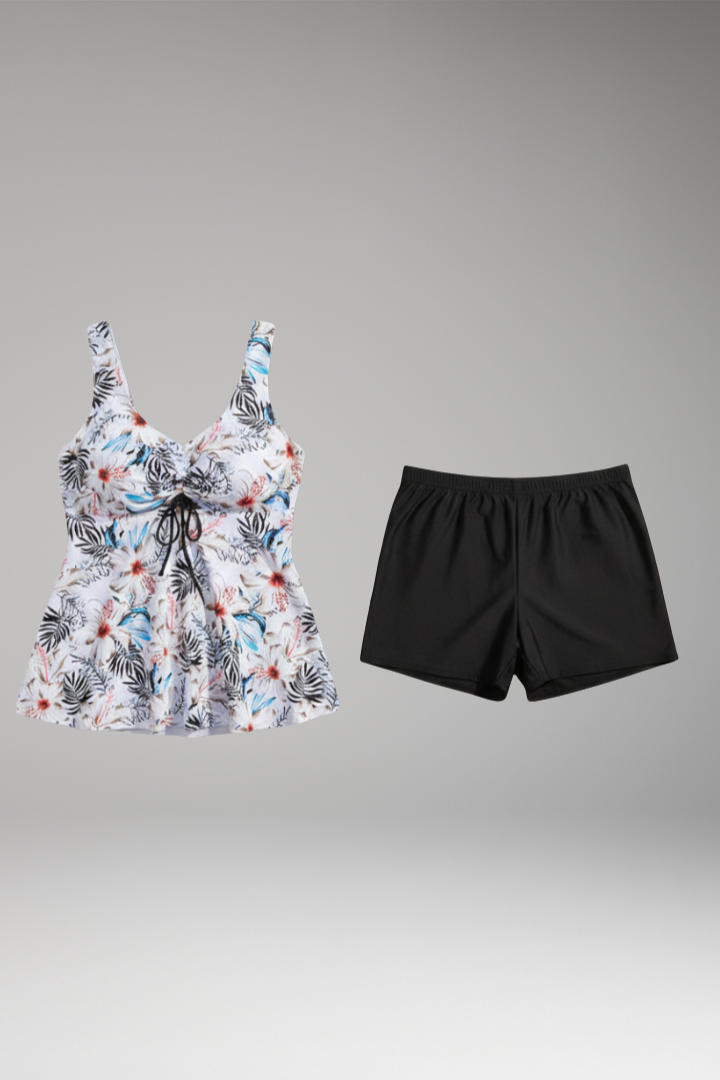 Women’s Tankini Set with Adjustable Straps and Tie-Front Design