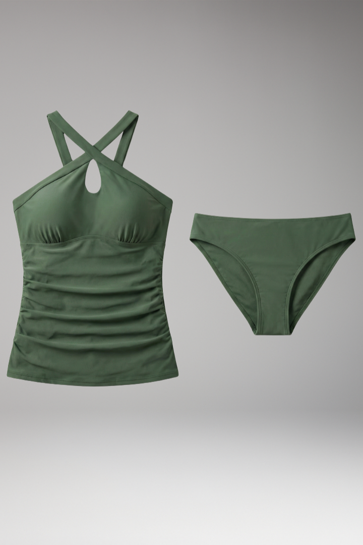 Women's Tankini Set with Cross-Back and Ruched Detailing
