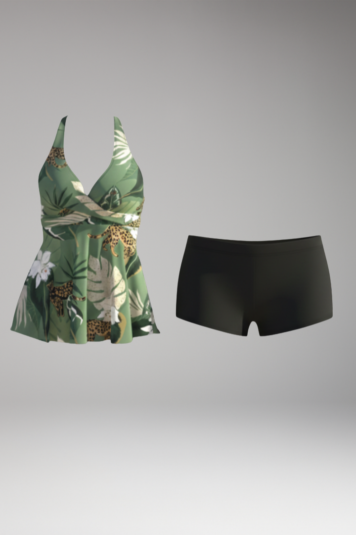 Women’s Tankini Set with Flattering Wrap Design and Adjustable Straps