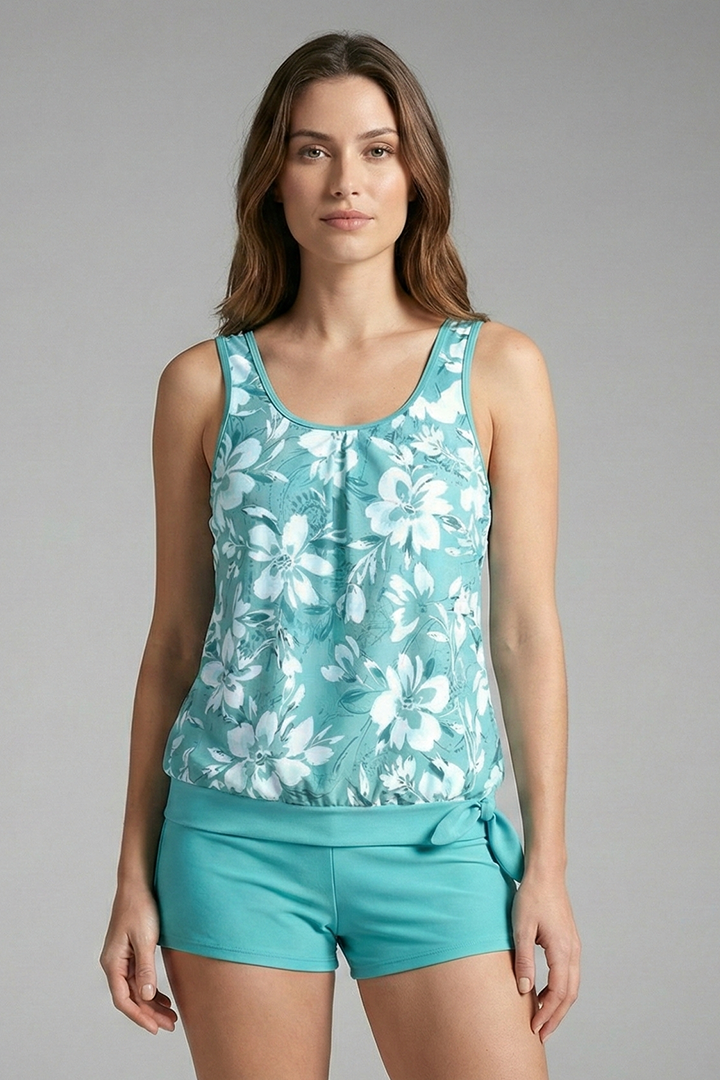 Women’s Tankini Set with Floral Print and Shorts-Style Bottoms