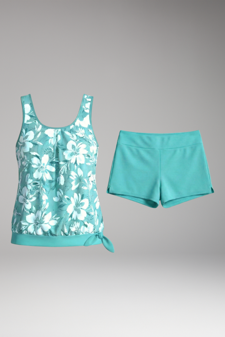 Women’s Tankini Set with Floral Print and Shorts-Style Bottoms