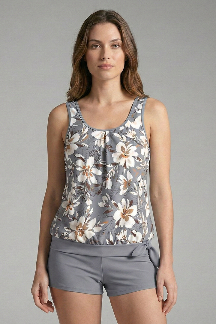 Women’s Tankini Set with Floral Print and Shorts-Style Bottoms