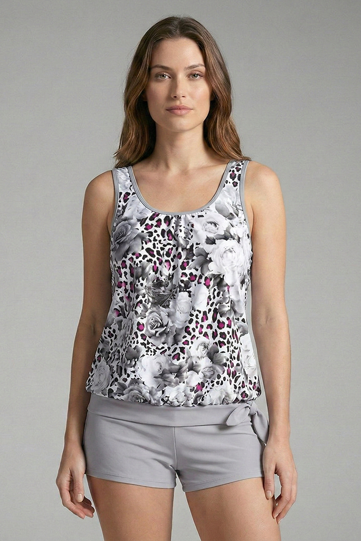 Women’s Tankini Set with Floral Print and Shorts-Style Bottoms