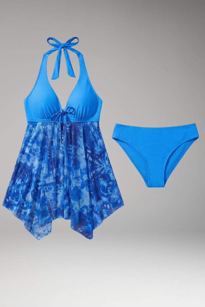 Women's Tankini Set with Halter Neck and Tie-Front Detail