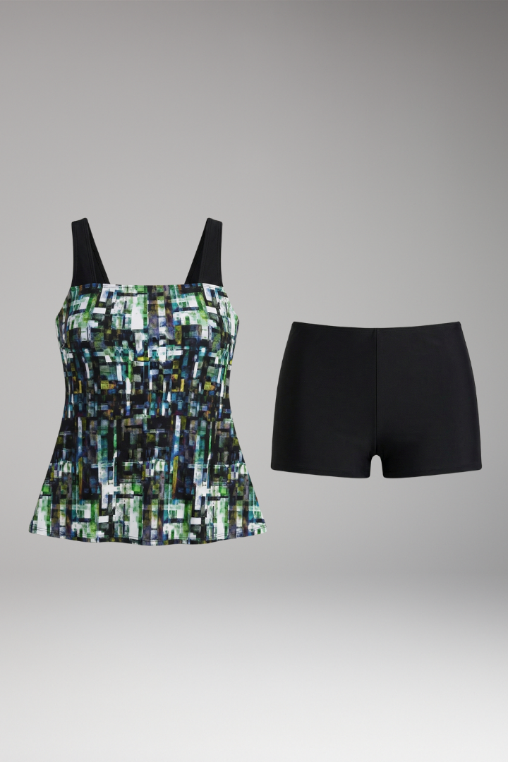 Women’s Tankini Set with Printed Top and High-Waisted Shorts