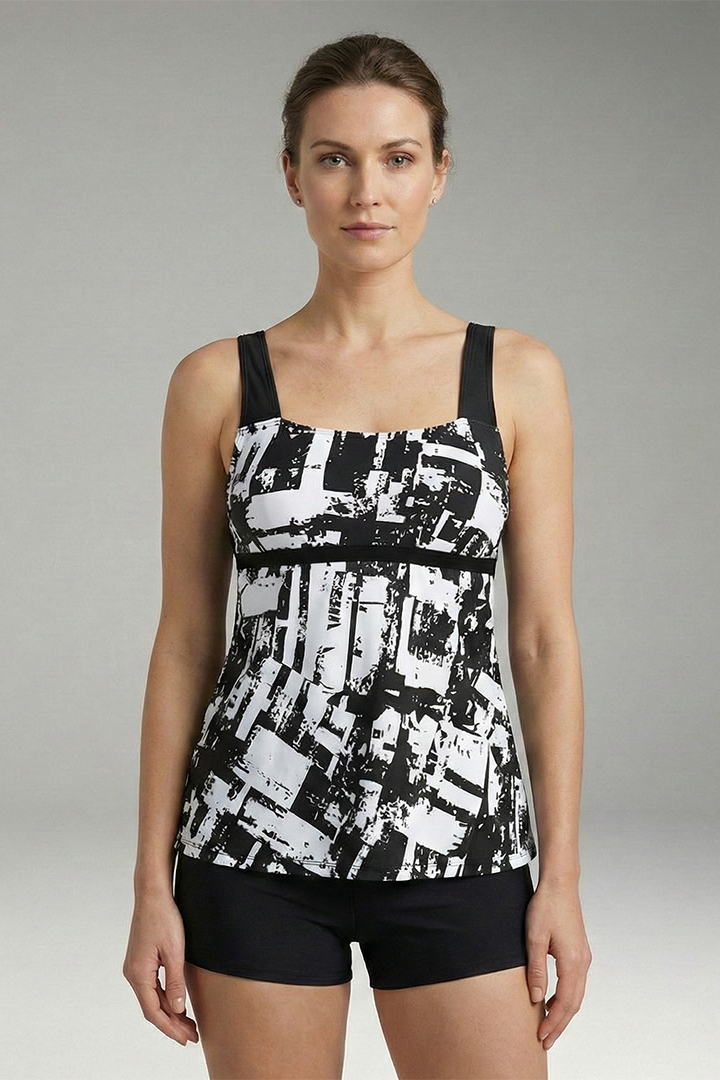 Women’s Tankini Set with Printed Top and High-Waisted Shorts