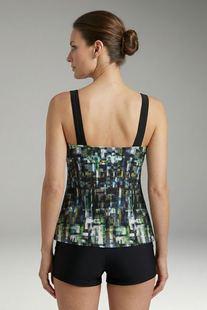 Women’s Tankini Set with Printed Top and High-Waisted Shorts
