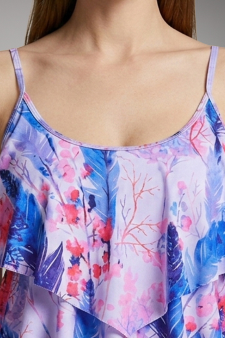 Women’s Tankini Set with Ruffled Top and High-Waisted Bottoms