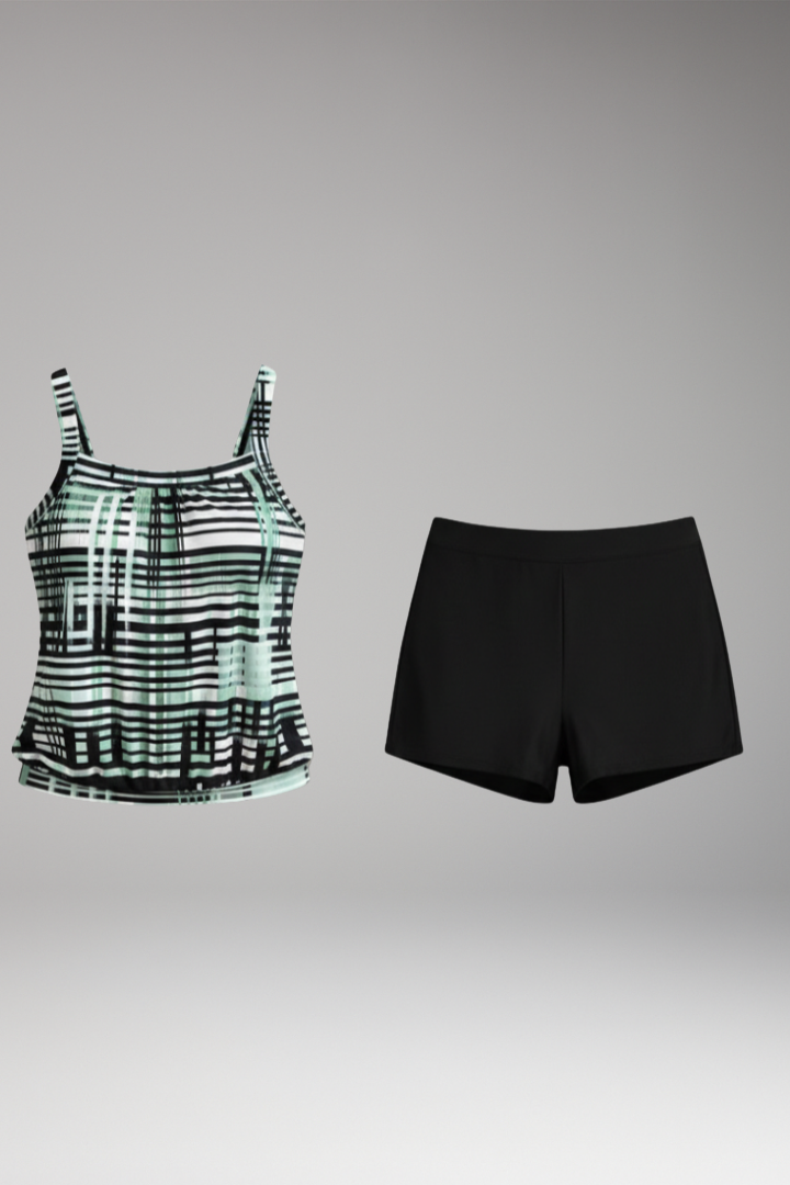 Women’s Tankini Set with Strappy Tank Top and Supportive Shorts