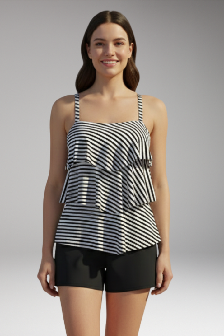 Women's Tankini Set with Tiered Ruffles and Matching Shorts