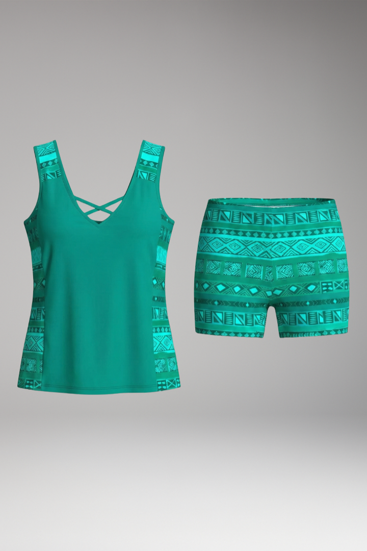 Women's Tankini Set with V-Neck and Side Ruching