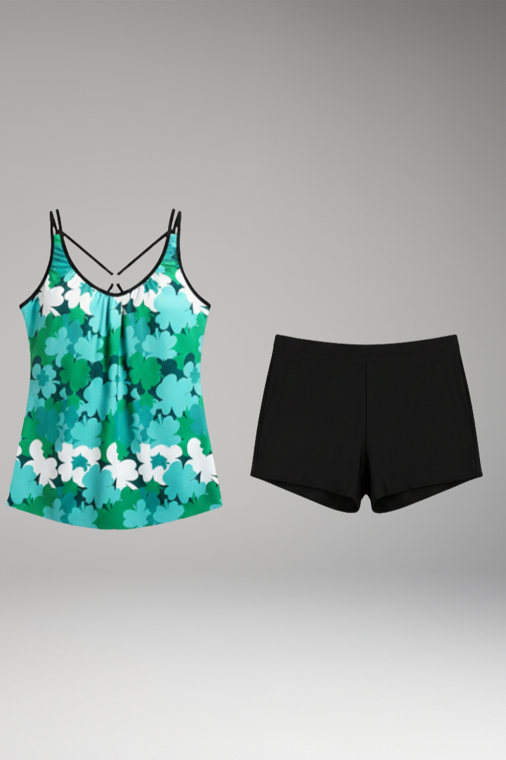 Women’s Tankini Set with V-neck and Crisscross Straps