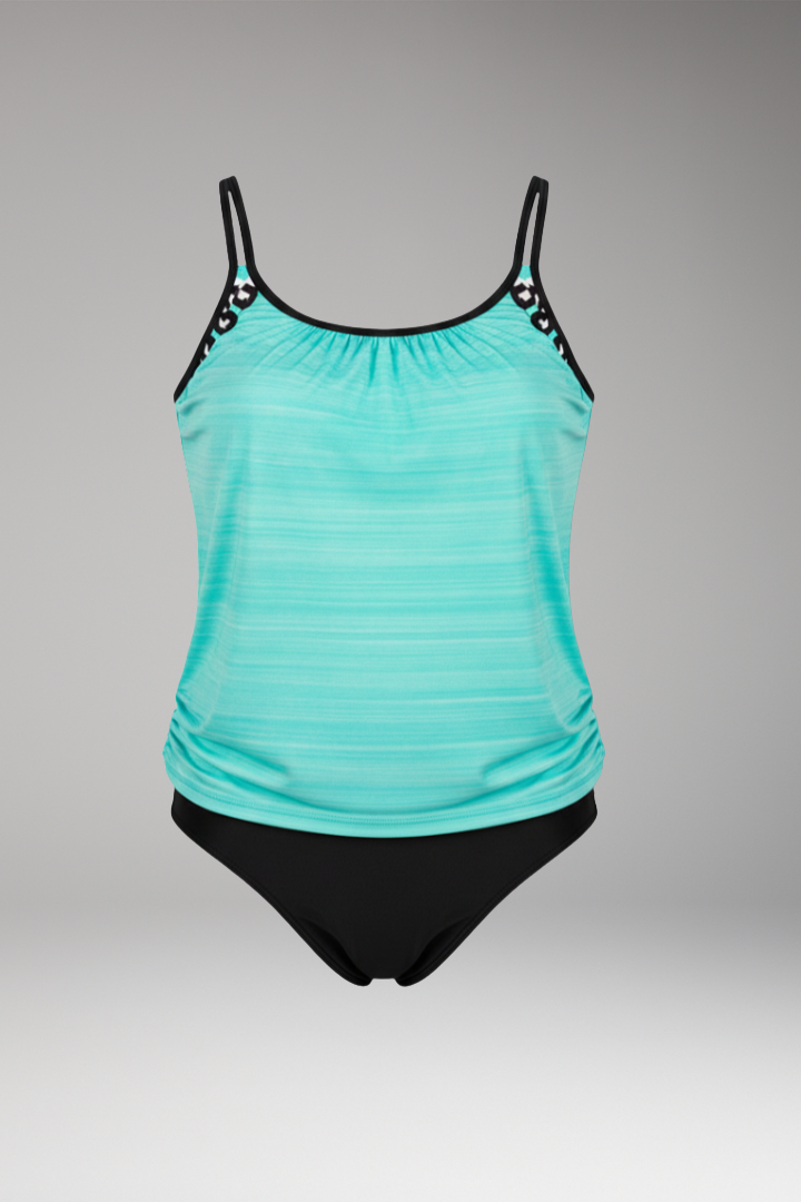 Women’s Tankini with Leopard Print Accents and Adjustable Side Ties
