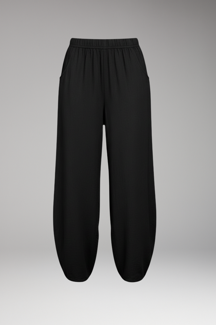 Women's Tapered Trousers with Elastic Waist and Side Pockets