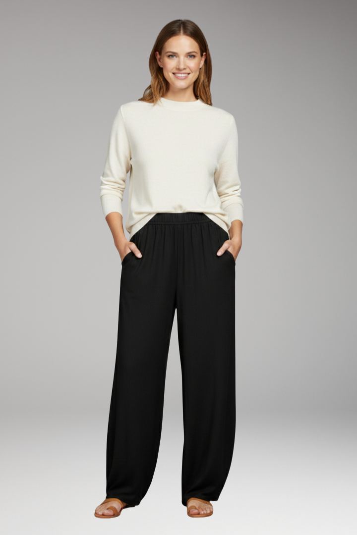 Women's Tapered Trousers with Elastic Waist and Side Pockets