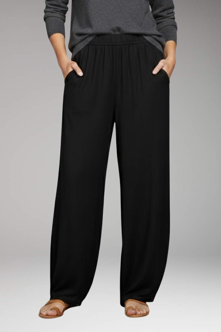 Women's Tapered Trousers with Elastic Waist and Side Pockets